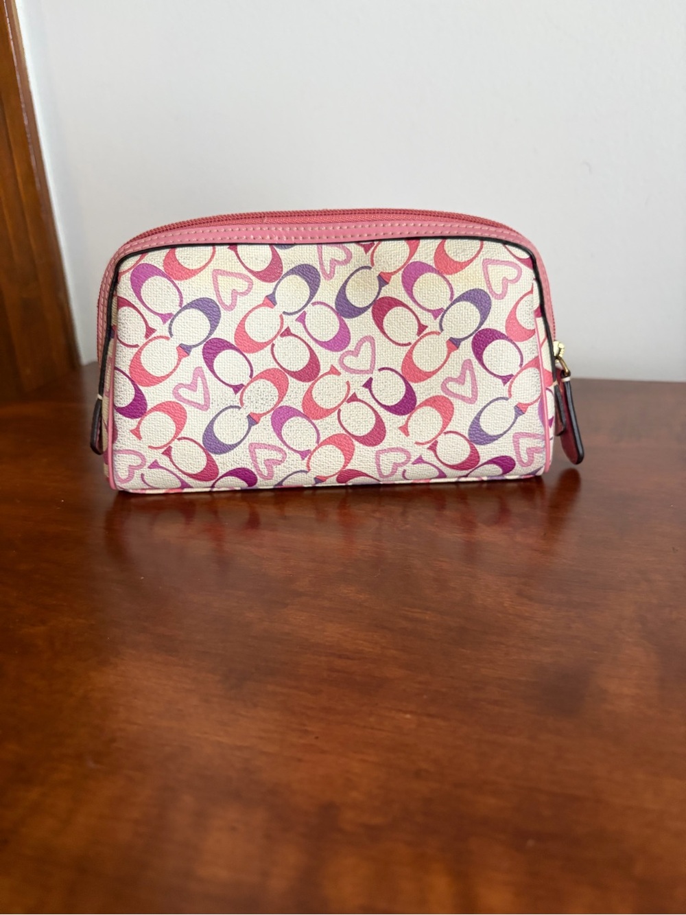 Coach Pink & Purple Heart Signature Cosmetic Pouch *READ*